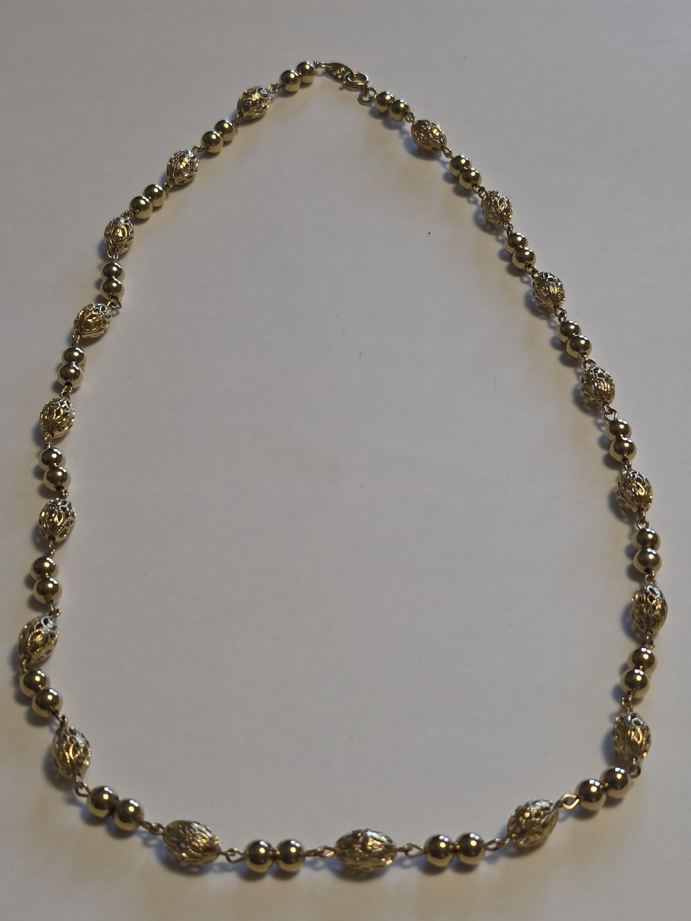 Vtg Crown Trifari 24" Gold-Tone Filigree and Glossy Ball Beaded Necklace